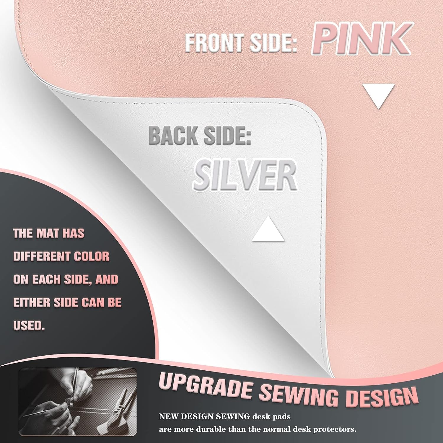Desk Mat, Blotter, Dual-Sided Office Desk Pad, Waterproof Desk Mat for Desktop, Desk Blotters, PVC Leather Pad Protector (Pink, 31.5" X 15.7")