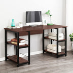 Home Office Desk 55 Inches Computer Desk, Storage Desk Morden Style with Open Shelves Worksation, Walnut DZ012-140-WA