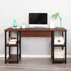 Home Office Desk 55 Inches Computer Desk, Storage Desk Morden Style with Open Shelves Worksation, Walnut DZ012-140-WA