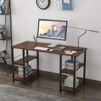 Home Office Desk 55 Inches Computer Desk, Storage Desk Morden Style with Open Shelves Worksation, Walnut DZ012-140-WA