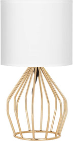 Gold Table Lamp - Modern Style Desk Lamp with Hollowed Out Base Linen Fabric Shade, Small Golden Bedside Lamp for Bedrooms, Living Room